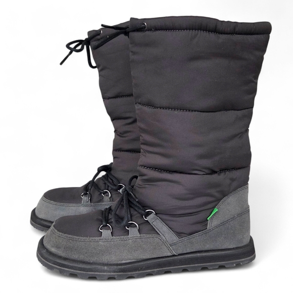 Sanuk Black and Gray Puffy Lined Double Lace Knee High Winter Boots Size 10 EUC - Picture 3 of 16